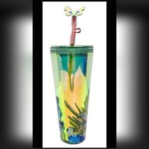NWT, Starbucks Summer 2024 Iridescent Canna Lily with  Butterfly  Topper 24 oz
